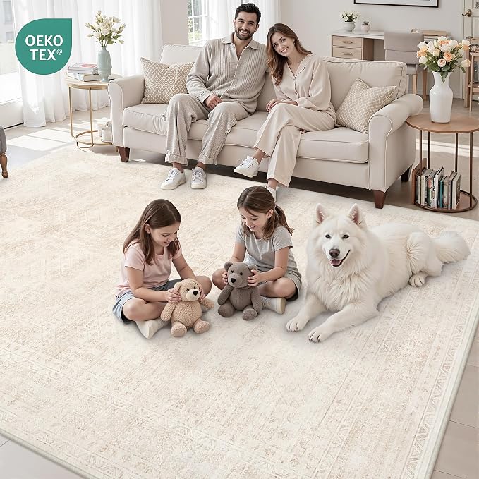 4x6 Area Rugs for Living Room: Vintage Boho Neutral Washable Rug Indoor Soft - Image 8
