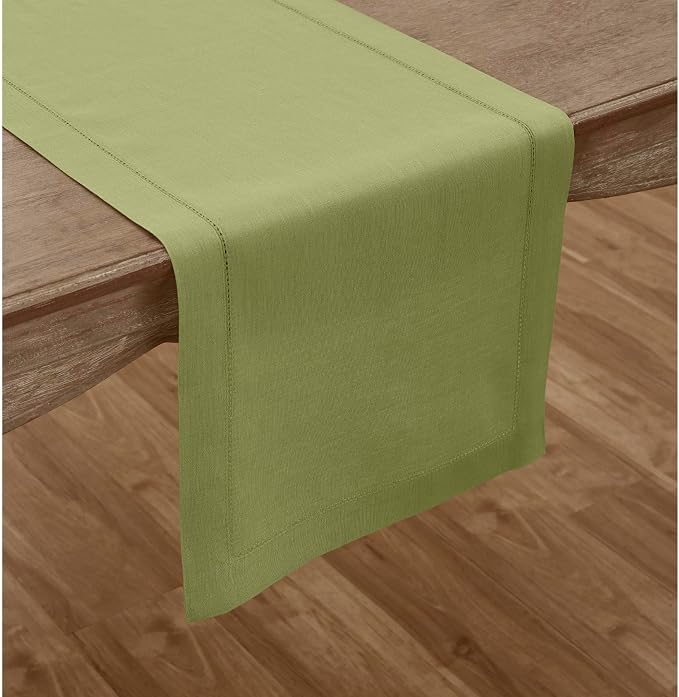 Solino Home 100% Pure Linen Table Runner Moss Green Hemstitch, 14 x 132 in | - Image 2