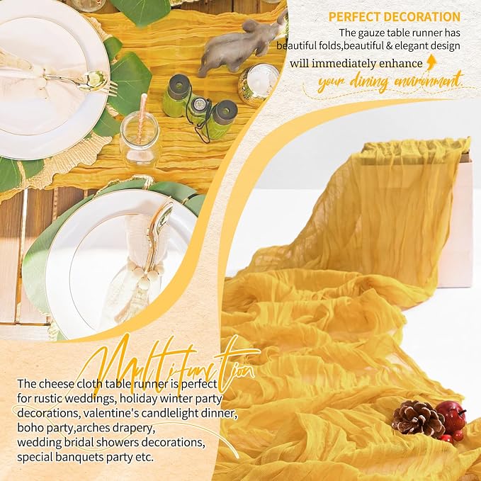 4 Pack Cheesecloth Table Runner 10FT Gold Table Runner Boho Gauze Cheese Cloth - Image 6