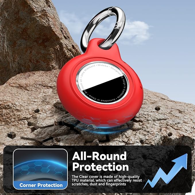 Upgrade Waterproof Airtags Holder with Apple Airtags Keychain, Hard PC Air Tag Case, Anti-Scratch & Shock Air tag Holder,Men's Women's Keyrings & Keychains, for Dog,Car Key,Luggage -Red