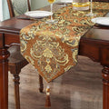 Deluxe Embroidered Table Runner 84" Caramel Retro Chenille Jacquard Cloths | by HeMiaor