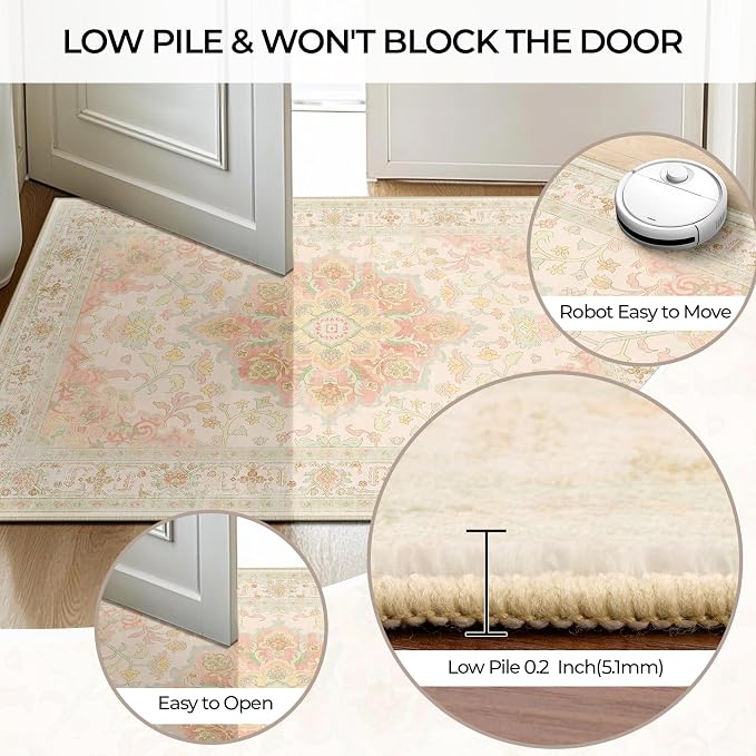 CAPALOCA Machine Washable Rugs Nursery Rug 2x6 Cute Girl Non Slip Low Pile - Image 5