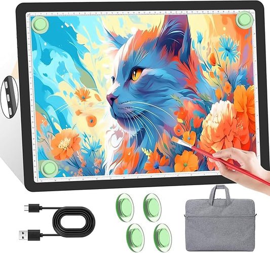 KOBAIBAN A3 Magnetic Light Box with Bag, Rechargeable Diamond Art Light Board with Side Physical Buttons, 3 Color Light Modes Super Bright Light Pad Light Table for Tracing, Drawing, Sketching (Black)