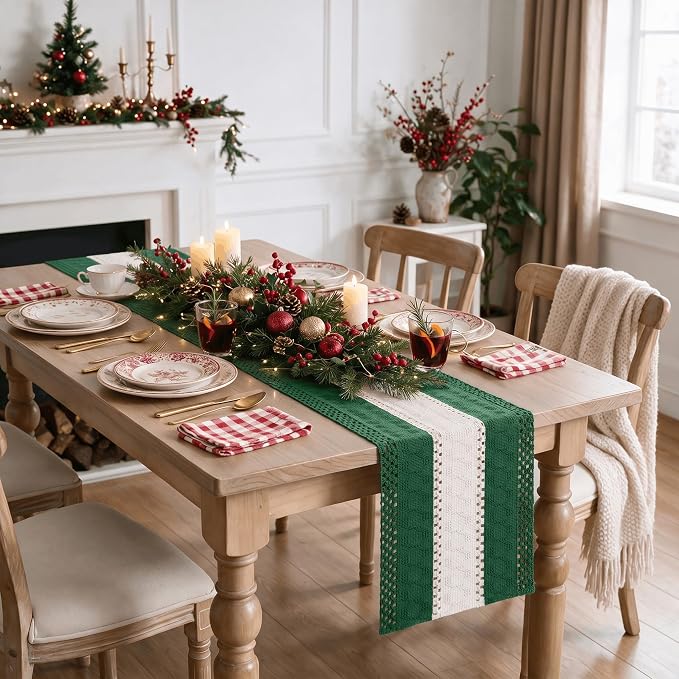 Artoid Mode Dark Green Farmhouse Woven Table Runner 12x60 Inch | Holiday Rustic - Image 6