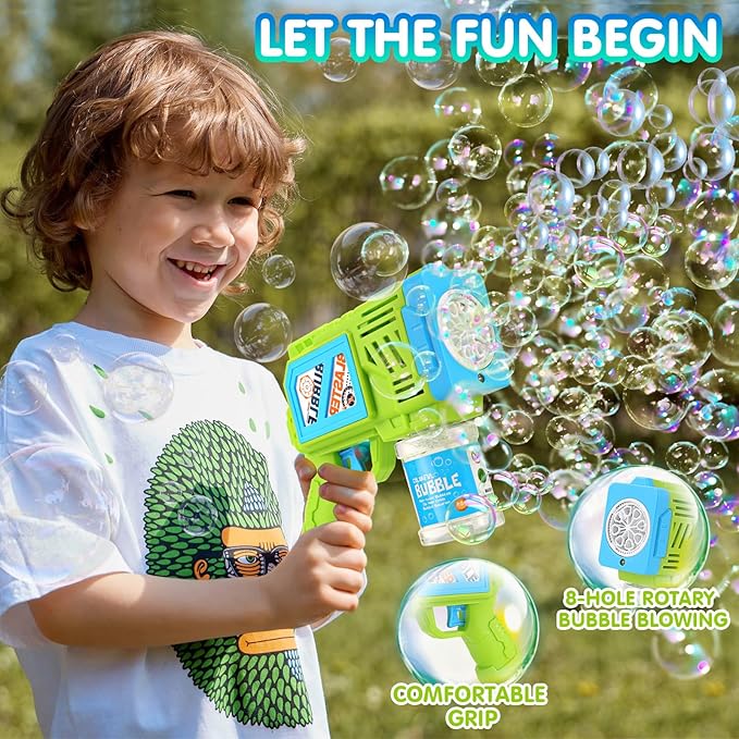 2 Pack Bubble Gun Machine for Kids, Automatic Light Up Bubble Blower with 4 Bottles 10 Bags Refill Solution Bubble Guns Blaster for Toddlers, Outdoor Toys Gifts Wedding Easter Party Favor