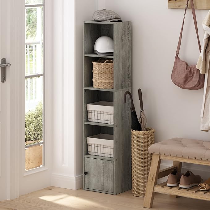 Furinno Luder Shelf Bookcase with 1 Door Storage Cabinet, French Oak