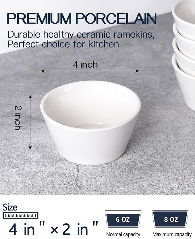 Taeochiy Porcelain Small Bowls, 8 Ounce Dessert Bowls, Ramekins Oven Safe - Image 2