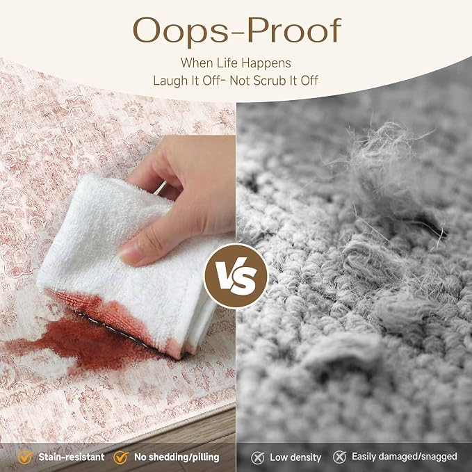 3x5 Washable Neutral Area Rug Pink Vintage Entryway Office Carpet Non-Slip Soft - Image 5