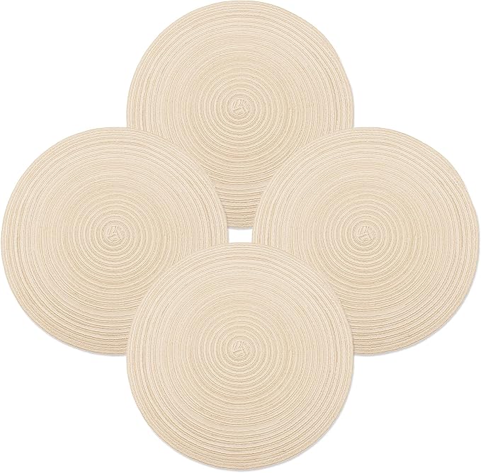 MIAOMIAO Round Placemats Set of 4 Woven Braided Place Mats | 14.5 Inch Cotton by Unknown