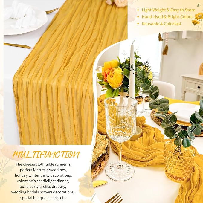 Showgeous 4 Pack Gold Cheesecloth Table Runner, 17 x 108 Inches | Boho - Image 5
