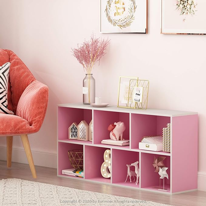 Furinno 7-Cube Reversible Open Shelf, White/Pink 11048WH/PI