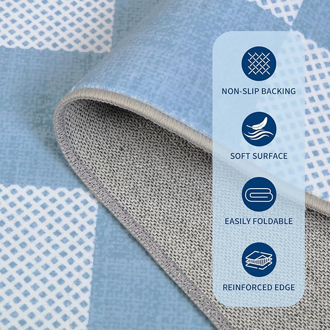 GarveeHome Checkered Light Blue and White 9x12 Area Rugs - Image 6