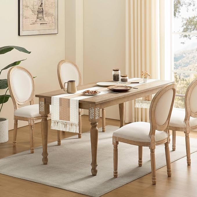 Macrame Style Bicolor Stitching Table Runner 14x48in Beige | Woven Boho Table - Image 3