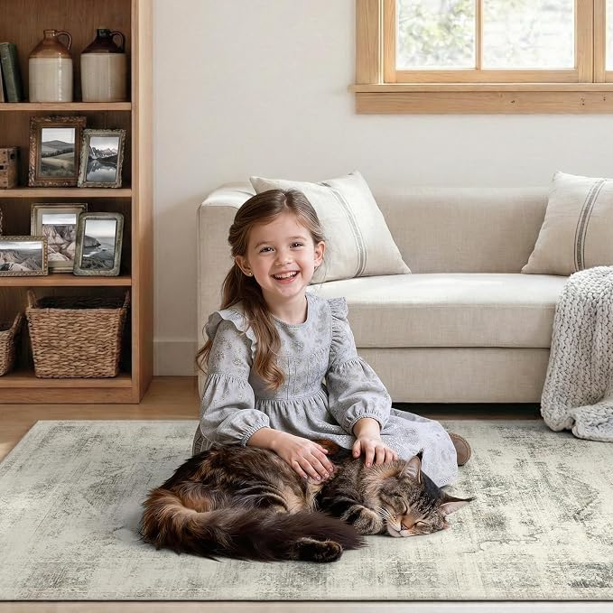 DCX 6x9 Beige Rug, Machine Washable Stain Resistant Distressed Vintage Rug - Image 5