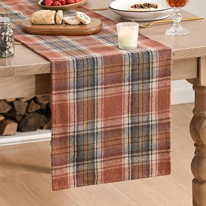 Artoid Mode Rust Farmhouse Plaid Fall Table Runner 13x120 Inch | Holiday by ArtoidMode