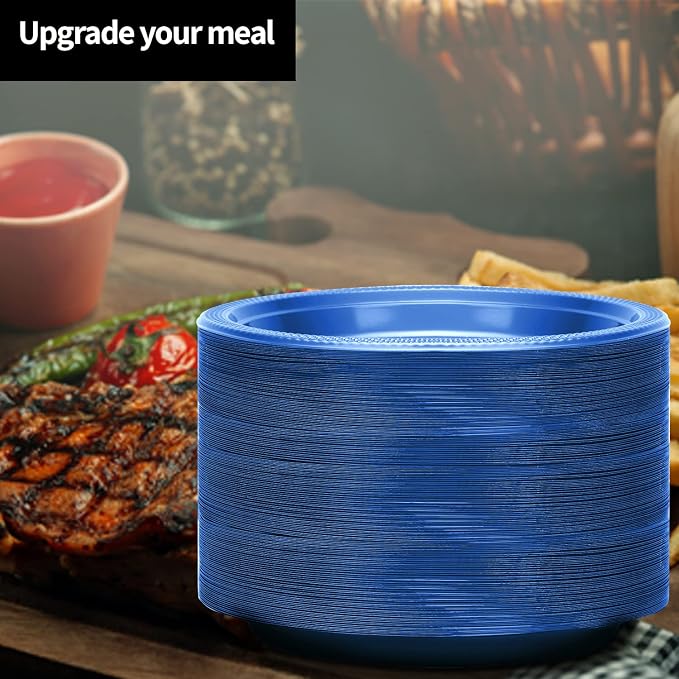 Hanna K. Signature Blue Plastic Plates 9 Inch 600 Count – Heavy Duty Disposable - Image 4
