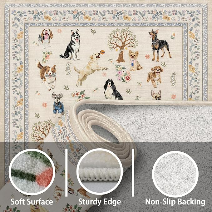 Washable Area Rug 8x10 Beige, Large Soft Dog Rugs - Image 6