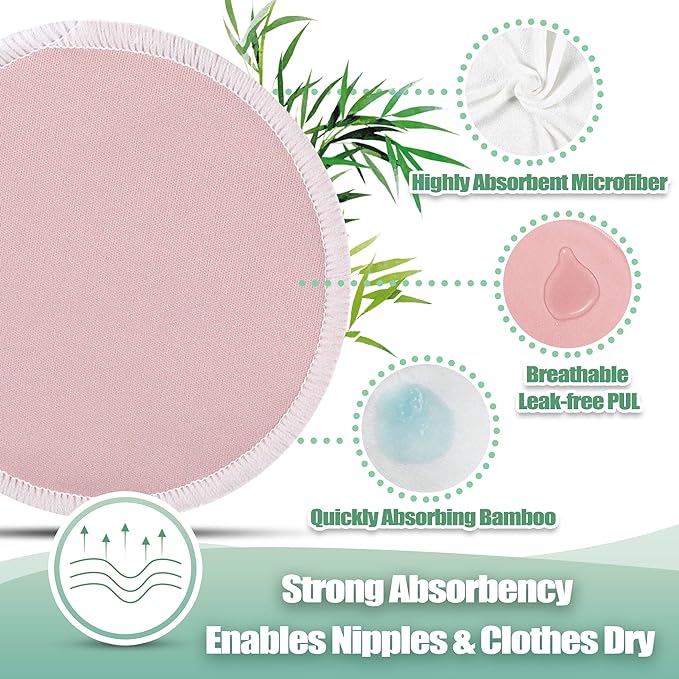 wegreeco Nursing Breast Pads (14 Pack) + Laundry Bag & Travel Storage Bag, 4.7 inch - Washable & Reusable Breastfeeding Nursing Pads (Mild, Large, Contoured Shape)