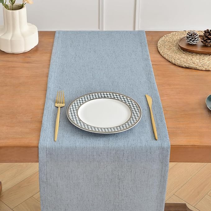 Wracra Linen Table Runner, Burlap Dusty Blue Table Runners 36 Inches Long | - Image 4