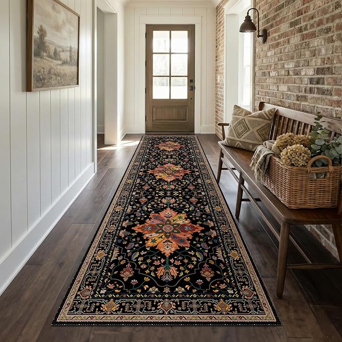 RELEANY Area Rugs Runner 2'x8' Washable Non-Slip, Floral Vintage Distress - Image 2