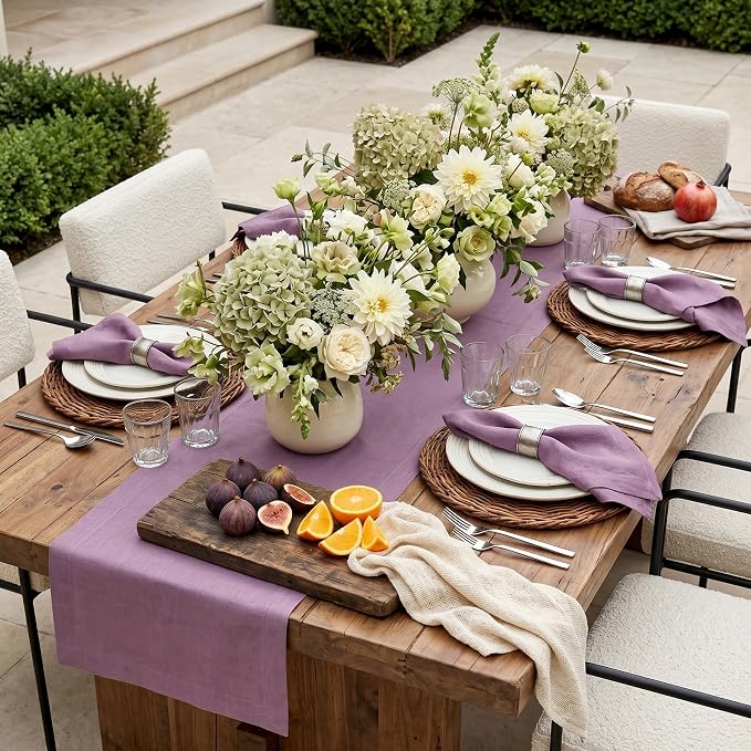 Solino Home 100% Pure Linen Table Runner Mulberry Long, Fete 14 x 144 in | - Image 2