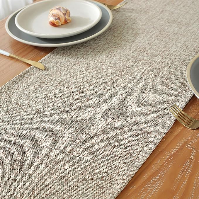 Laolitou Light Brown Table Runners 90 Inches Long, Burlap Linen Texture - Image 3
