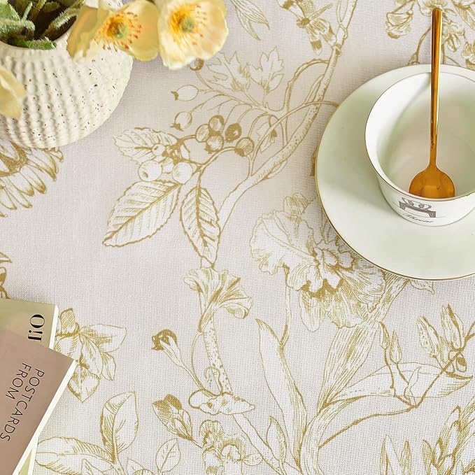 jinchan Yellow Floral Linen Rectangle Table Cloth 50 x 84 Inch | Elegant floral - Image 9