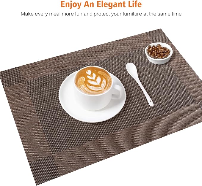 Placemats Set of 8, Vinyl PVC Heat Resistant Washable Placemats Set, Non Slip - Image 6