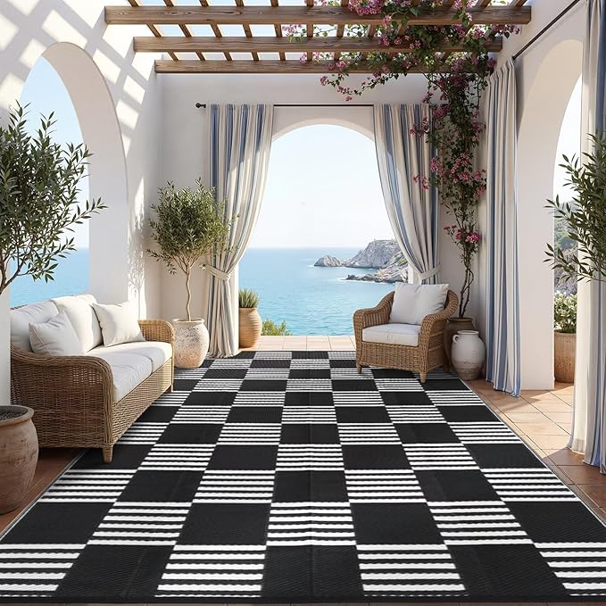 Garvee Waterproof Outdoor Rug 10x14, Checkered Foldable Plastic Straw Patio - Image 6