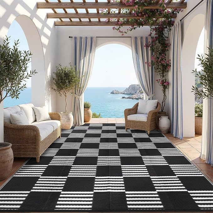Garvee Waterproof Outdoor Rug 6x9, Checkered Foldable Plastic Straw Patio - Image 7