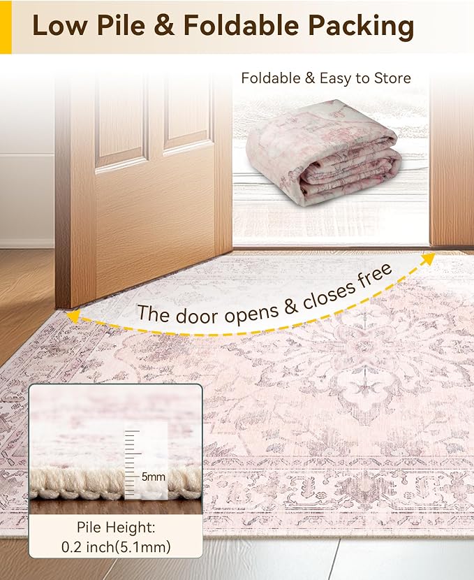 RELEANY Area Rugs Small 2'x3' Washable Non-Slip, Floral Vintage Distress - Image 5