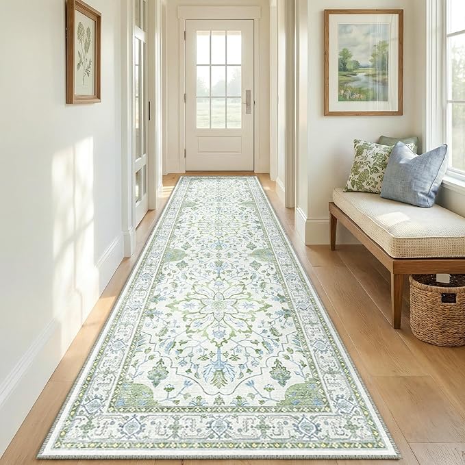 RELEANY Area Rugs Runner 2'x8' Washable Non-Slip, Floral Vintage Distress - Image 2