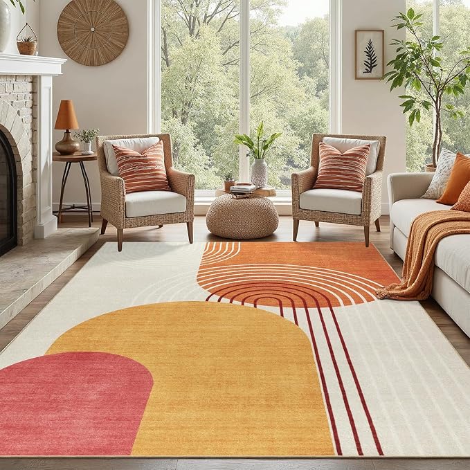 DCX Abstract Machine Washable 6x9 Rug, Mid Century Modern Rug by DCXWashableRug