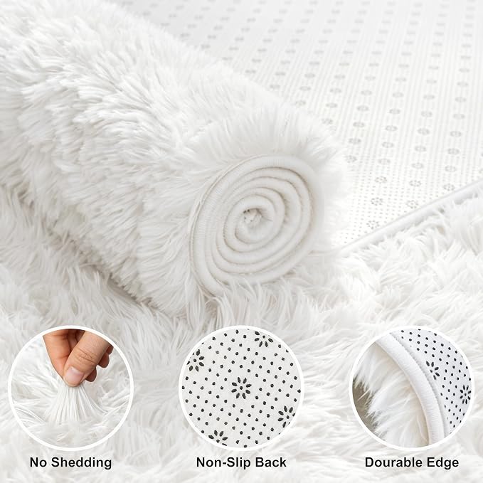 Shag Area Rugs for Bedroom Living Room, 5X8 Ultra Soft White Fluffy Area Rugs - Image 3