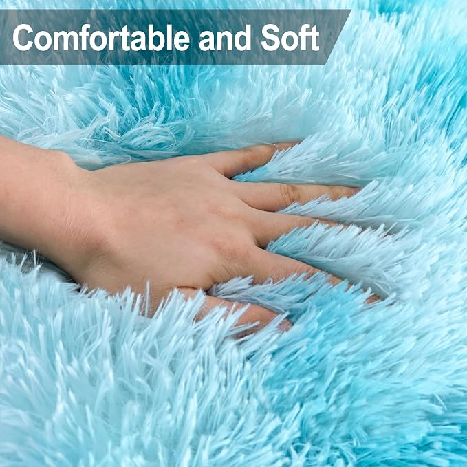 Light Blue Fluffy Rug for Bedroom Living Room, 2x8 ft Soft Sky Blue Bedroom - Image 5