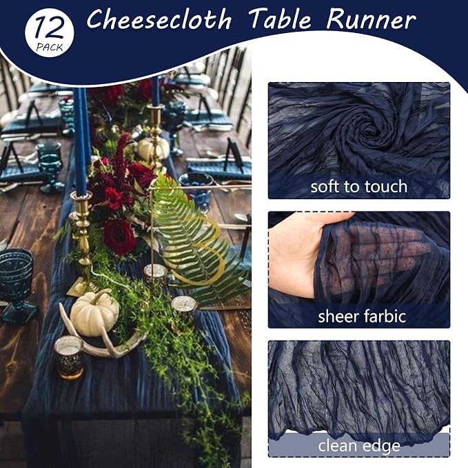 12 Pack Cheesecloth Table Runner 35x72 Inch Boho Gauze Table Runner Rustic - Image 4