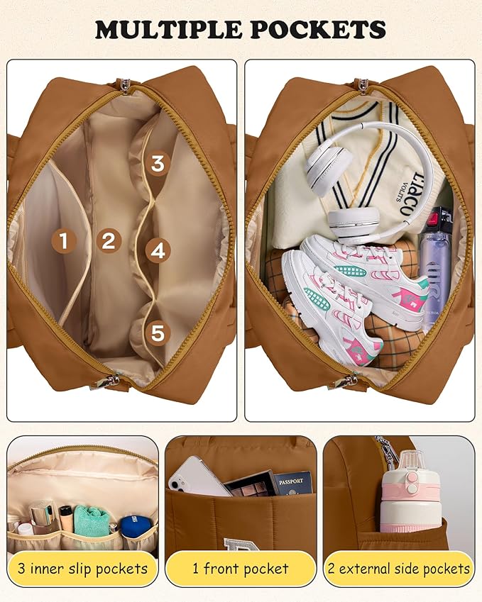 Girly Gift for Women-Duffle Bag with Letter, Carry On Bags for Women，Overnight Bag with Wet Pocket，Lightweight Travel Bags Personalized Gym Tote with Makeup Pouch