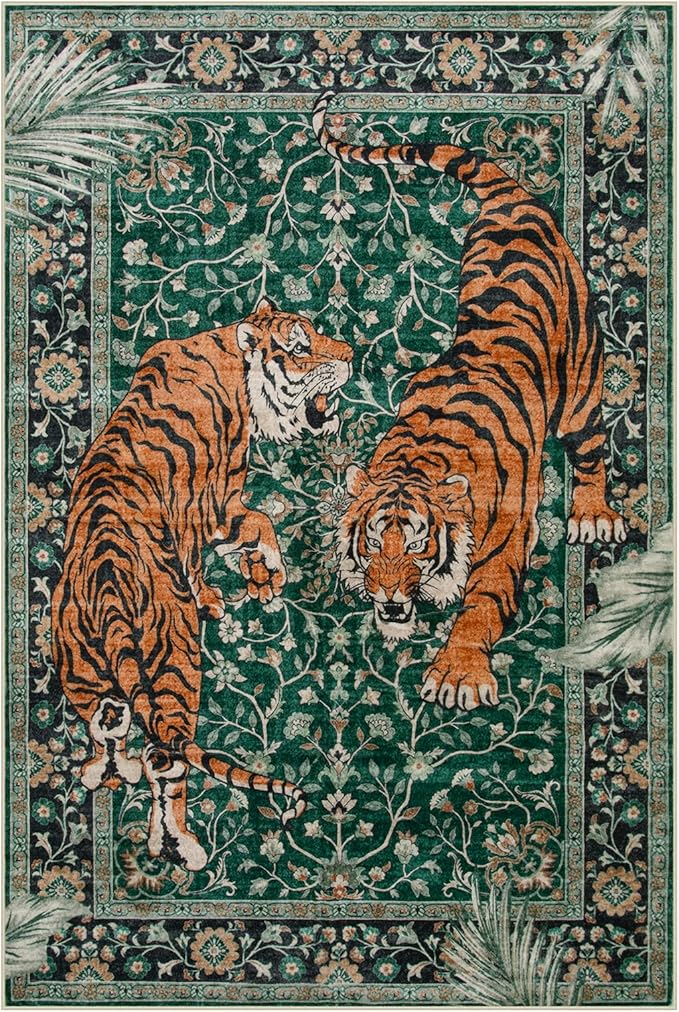 Moynesa Tiger 6x9 Area Rugs for Living Room, Boho Botanical Washable Dining - Image 3