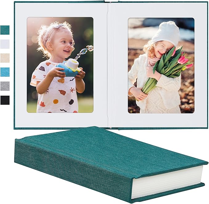 Photo Album 5x7 with Writing Space Linen Cover 5x7 Photo Album Book Holds 20 Photos Ideal for Wedding Theme-Album and Baby Photo Albums (Dark Green,20 Pockets)