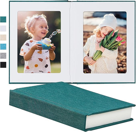 Photo Album 5x7 with Writing Space Linen Cover 5x7 Photo Album Book Holds 20 Photos Ideal for Wedding Theme-Album and Baby Photo Albums (Dark Green,20 Pockets)