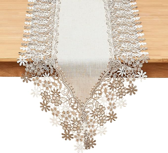 Natural Beige Floral Lace Table Runner Dresser Scarf | Dresser Scarf, Wedding & by Winotic