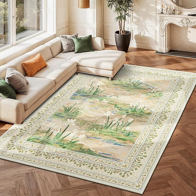 Lessymo Floral Large Area Rug 9x12, Living Room Washable Area Rugs Non Slip - Image 2
