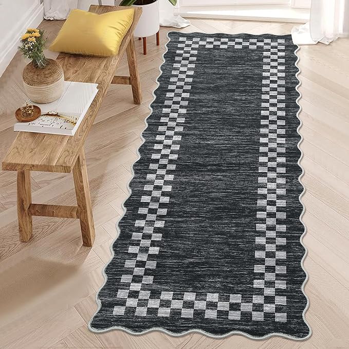 Washable Runner Rug 2x10 Modern Bordered Hallway Runner Rug Non Slip Kitchen - Image 3