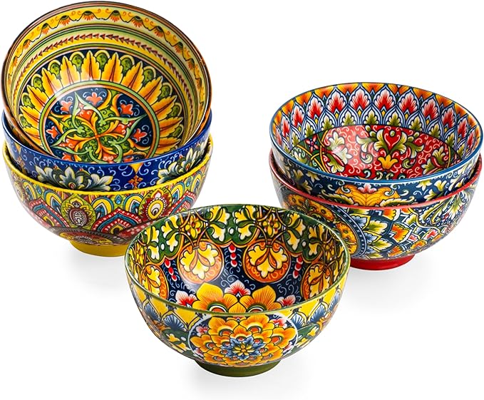 Henten Home Ceramic Dessert Bowls Set of 6, Bohemia 10 oz Snack Serving Bowl by HentenHome