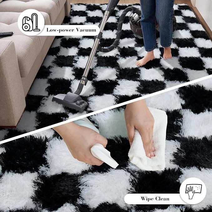 Checkered Rug for Living Room, 9x12 Black and White Area Rugs, Classic - Image 7