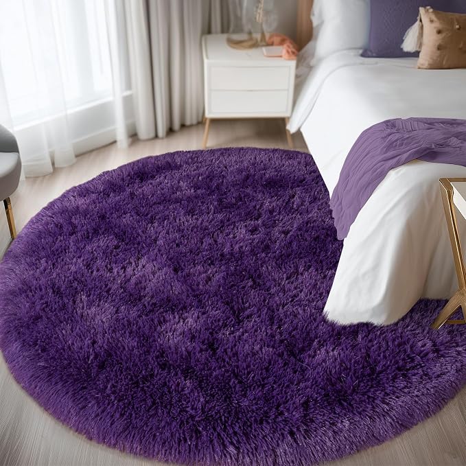 Round Purple Rug for Bedroom, 4 ft Circle Area Rugs for Living Room, Soft - Image 3