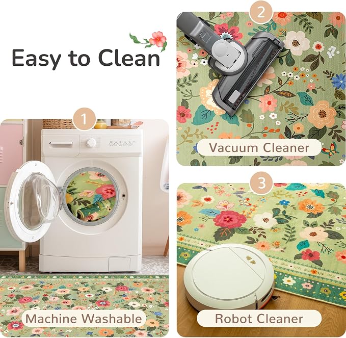 3x5 Area Rugs for Living Room Vacuum-Friendly Machine Washable Area Rug Flower - Image 3