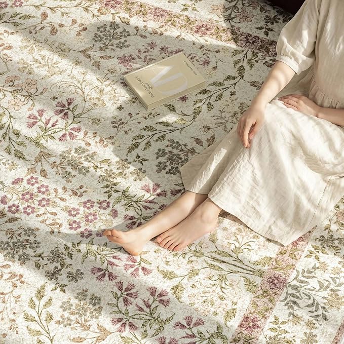 jinchan Zenith Floral 5x7 Area Rug Soft Low-Pile Living Room Rug Machine - Image 5