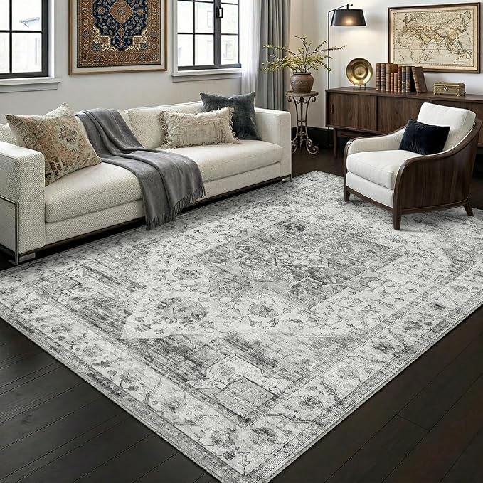 9x12 Area Rug for Living Room-Vintage Farmhouse Boho Floral Washable Stain - Image 6