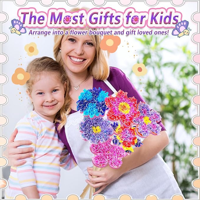 JRD&BS WINL Poke in Fun Art Kit for Kids Ages 3 up, Flower Bouquet Creative Decor Mess Free Art Set for Children Fun Activity Gifts for Boy and Girls 4-8 Year Old DIY Fabric Craft (Flower Bouquet)